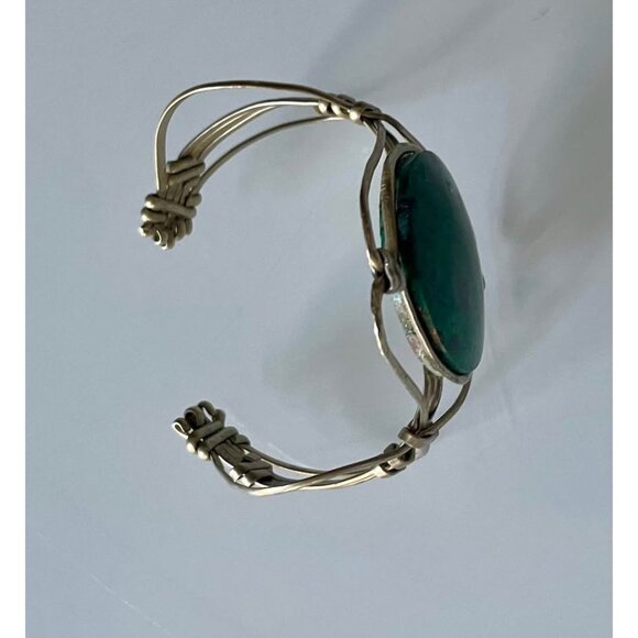 Vintage 1970s  Bracelet, Chrysocolla Cuff Bracelet - Picture 6 of 10